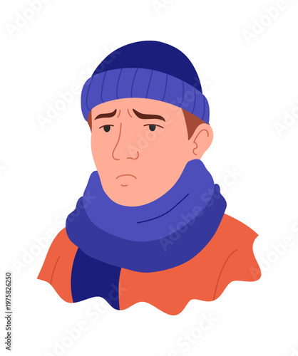 Flu symptom. Man showing cold symptom. Fever illness. Vector flu prevention poster