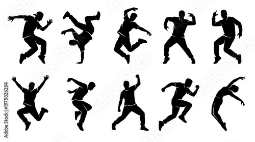 10 Man Dancing Silhouette Vector Pack – Street Dance & Hip Hop SVG Collection