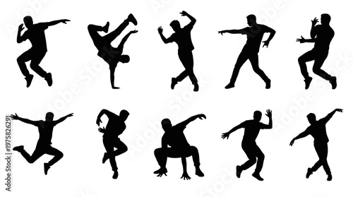 10 Man Dancing Silhouette Vector Pack – Street Dance & Hip Hop SVG Collection