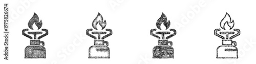 Sketch camp stove icon design set