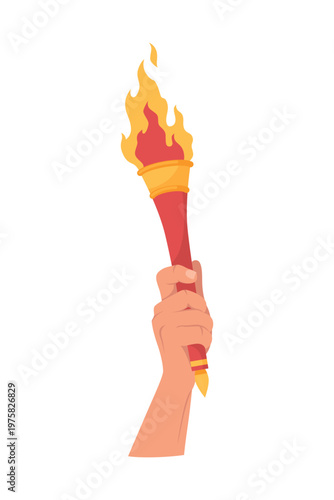 Hand holding a torch. Sport symbol, flat vector illustration design. Torch, Flame. Vector set, isolated burning torch flame in hand