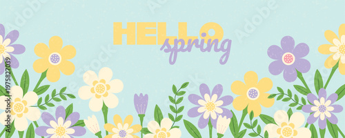 Spring cutest card or poster for the spring holiday with wildflowers. Floral art template for Womens Day March 8, Easter, birthday and Mothers Day
