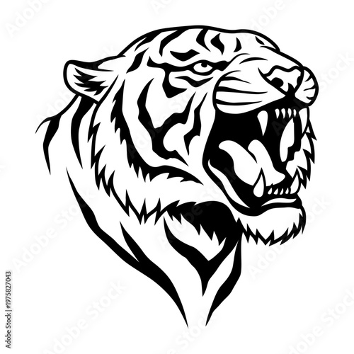 Tiger head icon in black and white. Tiger head design