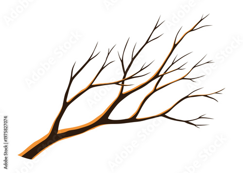 Watercolor hand drawn tree branche. Colorful stick and twig on a white background