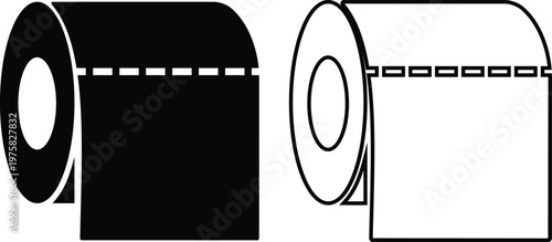 Toilet paper roll icon set collection group, tissue, paper, bathroom, hygiene, sanitary, restroom supply symbols in flat and line style black vector illustration isolated