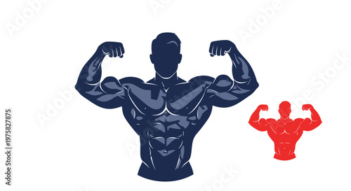 Bodybuilder Silhouette Flexing Muscles, Strength and Fitness Icon