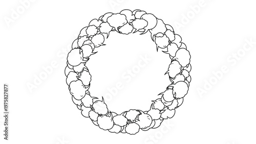 Abstract Circle of Conversation: A unique visual of connected speech bubbles, symbolizing a global dialogue. A seamless array of interconnected ideas and thoughts, forming a harmonious unit.