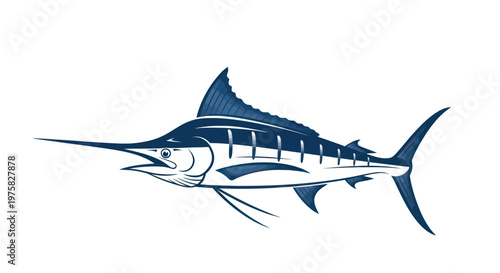 Blue Marlin Fish Illustration, Ocean Predator, Sport Fishing Icon, Marine Wildlife