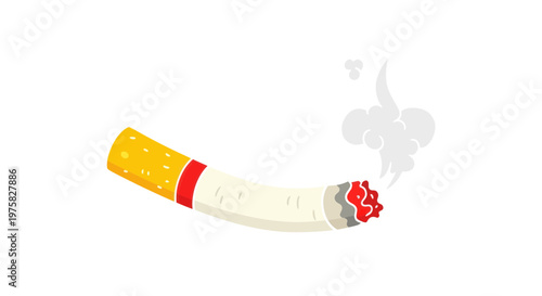 Burning Cigarette with Smoke - Isolated on White Background