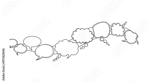 Thought Bubble Cascade: A dynamic line of empty thought bubbles, symbolizing conversation, idea generation, and open communication. Perfect for representing dialogues and innovative thinking.
