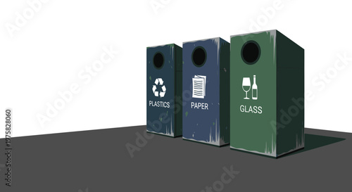 Recycling Bins for Plastics, Paper, and Glass - Environmental Protection Concept