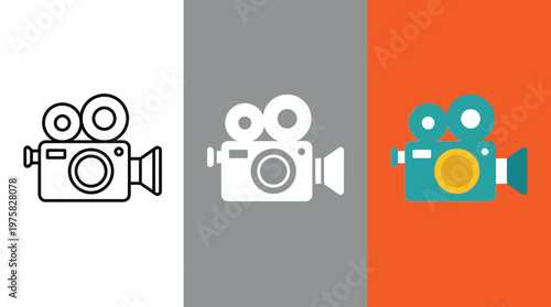 Film Cameras Icons on Color Backgrounds