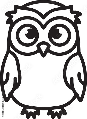 Cute cartoon owl with big eyes and fluffy feathers standing alone