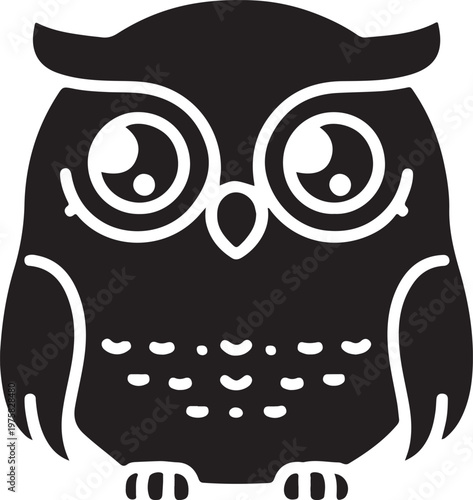 Cute cartoon owl face icon with big eyes and white outline