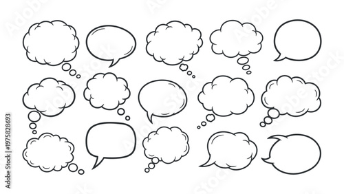 Thinking Out Loud: A collection of various comic speech bubbles expressing a wide range of thoughts and ideas, perfect for visual storytelling. 