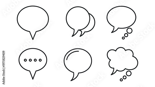 Conversational Symbols Collection: This image features an array of speech bubble designs, a versatile set for conveying thoughts and dialogue in various contexts.