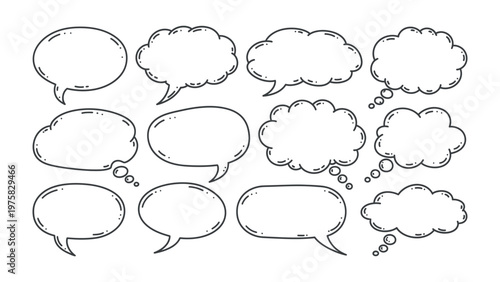 Doodle Speech Bubbles: A collection of various doodle speech bubbles for conveying thoughts, ideas, and conversations. Simple and creative design perfect for communication needs.