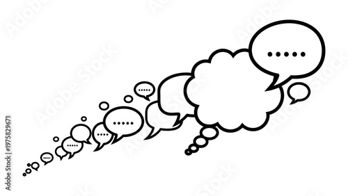Communication Cloud Sequence: An array of speech bubbles cascades across the frame, each one conveying the essence of dialogues, discussion, and discourse.