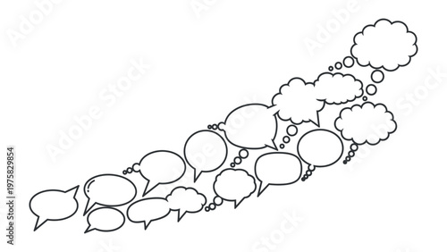 Thinking Out Loud: A constellation of empty speech bubbles ascending, inviting viewers to fill the space with their unique thoughts, ideas, and perspectives.