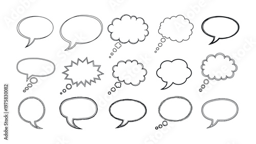 Speech Bubble Array: A collection of various hand-drawn speech bubbles, perfect for conveying messages and adding visual interest to your design project.