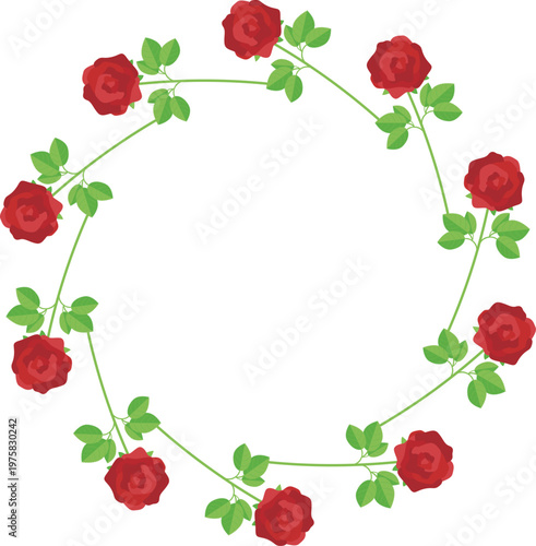 赤いバラの円形フレーム