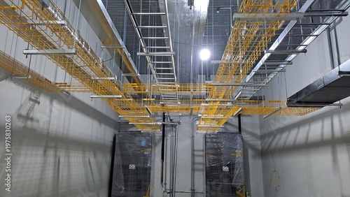 data center mmr room with cable tray, mesh tray, security duct and hvac system
