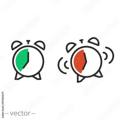 ringing alarm clock, morning wake up concept, thin line symbol on white background