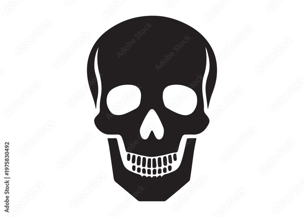 Fototapeta premium skull and crossbones logo silhouette vector, human skull head logo silhouette vector illustration, crossing bones skull silhouette logo, toxic warning logo silhouette design on white background