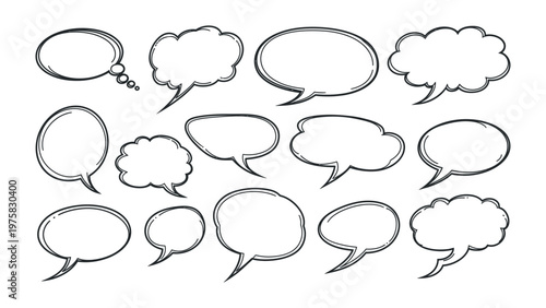 Speech Bubbles Set: A collection of various speech bubbles, ready to convey thoughts, ideas, and dialogues, offering a versatile visual tool for communication and expression.