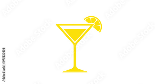 Yellow cocktail glass with lemon slice, minimalist vector icon, isolated on white