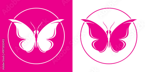 A graphic illustration of butterfly wings in a circle on pink and white background