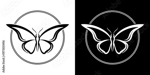 Fotografija Black and white butterfly logo design with circular frame