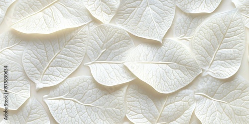 Delicate Elegance Beautiful Array of White Leaves with Intricate Veins on Soft Neutral Background