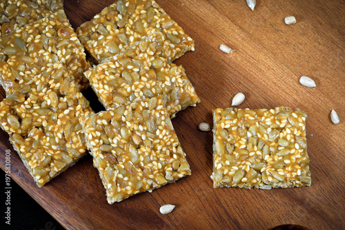 
Sesame cookies, with sesame, sunflower seeds, in sugar caramel.