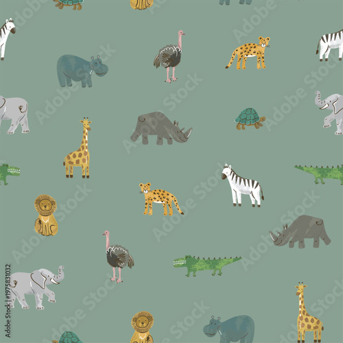 Jungle Animals Seamless Pattern Kids Background
