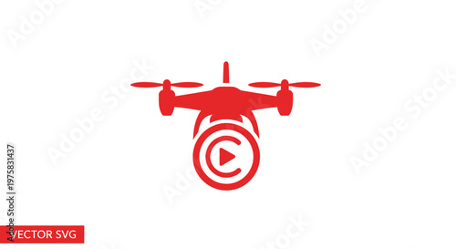 Red drone icon with play button and copyright symbol