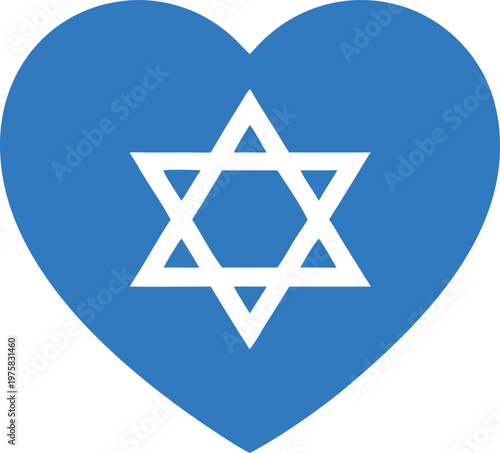A blue heart shape contains a black star of david symbol