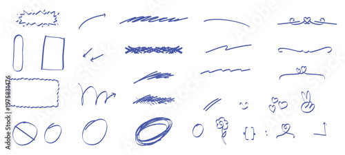Vibrant blue marker scribbles and accent marks designed for social media graphics and marketing posts. Highlight calls to action and engage audiences with authentic, sketchy graphic elements.
