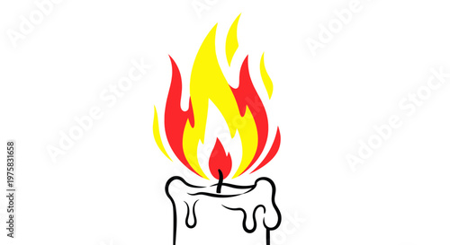Stylized Candle Flame with Dripping Wax on White Background