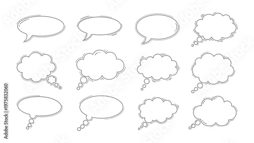 Thought Bubbles: A collection of various empty speech bubbles in an assortment of shapes and styles, inviting viewers to fill them with their own thoughts and ideas.