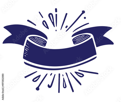 Hand-drawn banner ribbon with celebratory sparks and bursts, perfect for graphic design and invitations