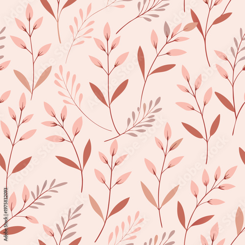 Delicate floral pattern with pink and reddish brown leaves
