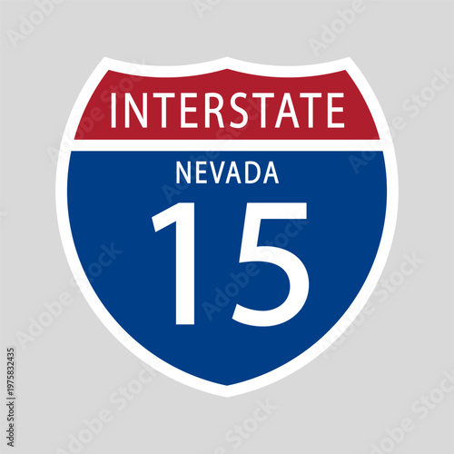 USA interstate 15 fifteen in Nevada road sign, blue red shield. Vector