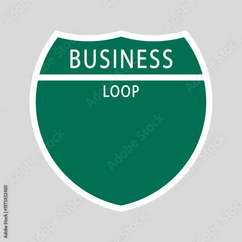 USA empty interstate business loop road sign, green shield. Vector