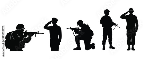 4th of july independence day vector silhouette patriotic military soldiers saluting standing