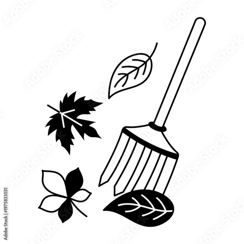 A hand drawn style icon showing raking