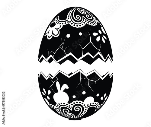 Intricate easter egg design black and white vector illustration isolated on transparent background