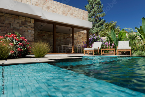 Bild auf Leinwand Luxury swimming pool design and garden landscaping