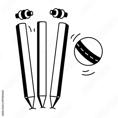 A hand drawn style icon showing cricket stumps