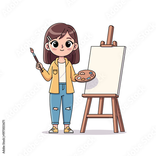teen girl with art easel canvas